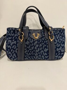 Navy Leopard Jacquard Satchel Handbag